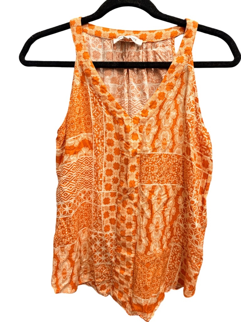 ROSE & OLIVE S Sleeveless Orange Patchwork Print Tank Top